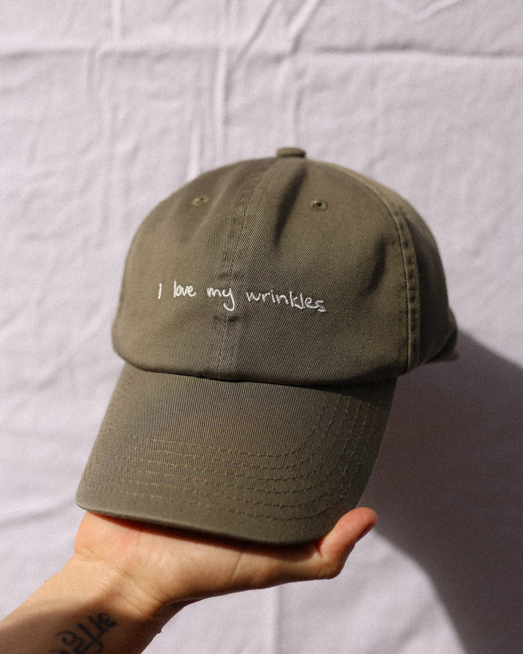 'I love my wrinkles' organic cotton cap